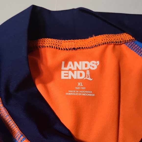 Lands' End Orange/Blue Colorblock Swimshirt XL Husky 14H-16H NWOT Rashguard - Picture 3 of 9